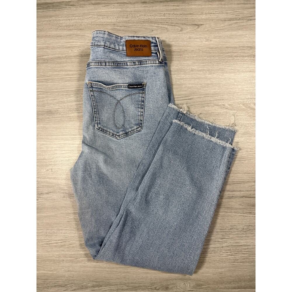 Calvin Klein High Rise Straight Leg Jeans - Light Wash Raw Hem - Size 30